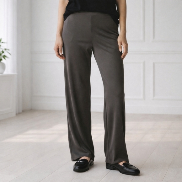 Chico's Pants - Chico's Travelers Charcoal Gray Slinky Wide Leg Pull-on Pants Size LP